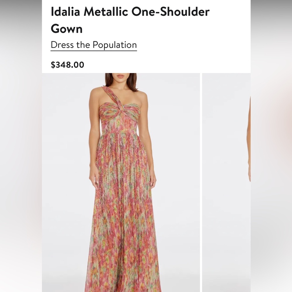 Dress the Population - Idalia Metallic One-Shoulder Gown (Size S)